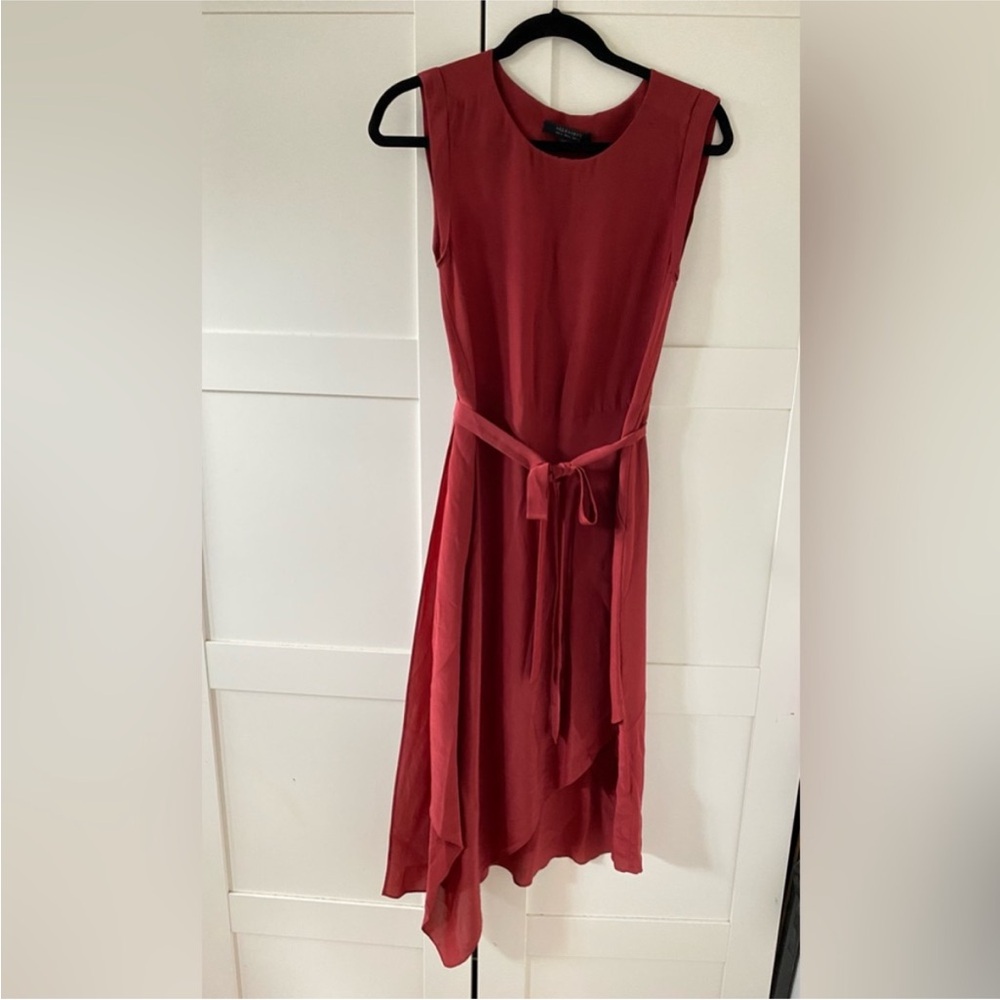 All Saints Elegant Asymmetrical Sleeveless Red Dress, size 2